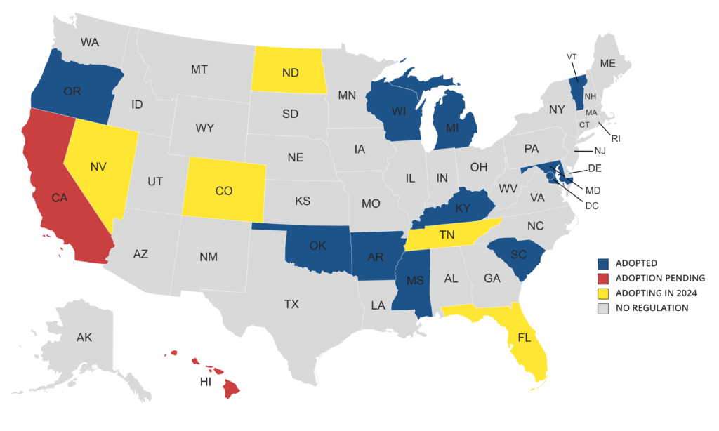 Map of states adopting NASAA IAR CE Model Rule